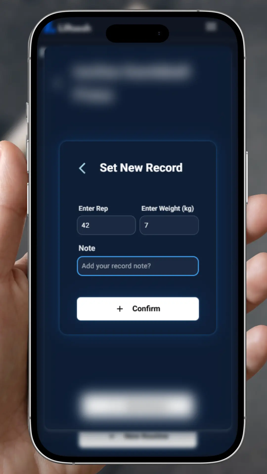 Logging sets and reps workout screenshot